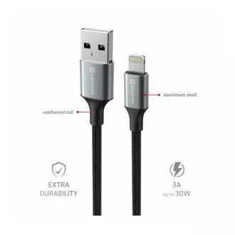 SWISSTEN DÁTOVÝ KÁBEL TEXTILE II USB / LIGHTNING 1,5 M ČIERNY