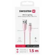SWISSTEN DÁTOVÝ KÁBEL TEXTILE II USB / LIGHTNING 1,5 M RUŽOVÝ