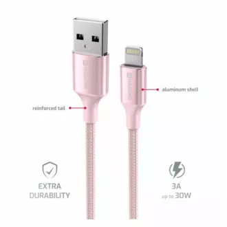 SWISSTEN DÁTOVÝ KÁBEL TEXTILE II USB / LIGHTNING 1,5 M RUŽOVÝ