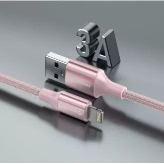 SWISSTEN DÁTOVÝ KÁBEL TEXTILE II USB / LIGHTNING 1,5 M RUŽOVÝ