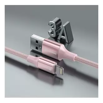 SWISSTEN DÁTOVÝ KÁBEL TEXTILE II USB / LIGHTNING 1,5 M RUŽOVÝ