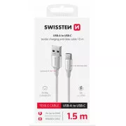 SWISSTEN DÁTOVÝ KÁBEL TEXTILE II USB / USB-C 1,5 M BIELÝ