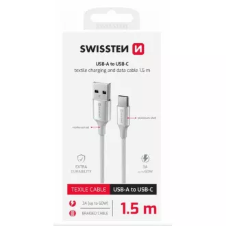 SWISSTEN DÁTOVÝ KÁBEL TEXTILE II USB / USB-C 1,5 M BIELÝ