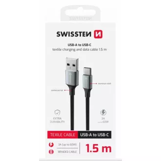 SWISSTEN DÁTOVÝ KÁBEL TEXTILE II USB / USB-C 1,5 M ČIERNY