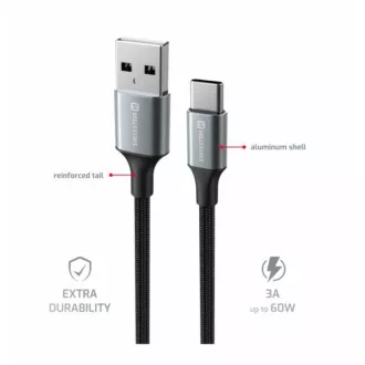 SWISSTEN DÁTOVÝ KÁBEL TEXTILE II USB / USB-C 1,5 M ČIERNY
