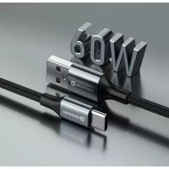 SWISSTEN DÁTOVÝ KÁBEL TEXTILE II USB / USB-C 1,5 M ČIERNY