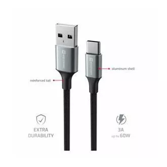SWISSTEN DÁTOVÝ KÁBEL TEXTILE II USB / USB-C 1,5 M ČIERNY