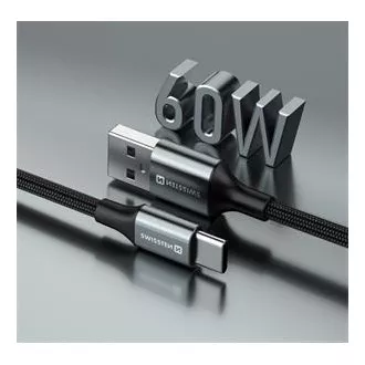 SWISSTEN DÁTOVÝ KÁBEL TEXTILE II USB / USB-C 1,5 M ČIERNY