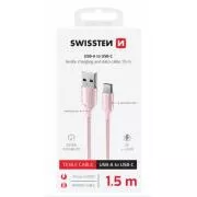 SWISSTEN DÁTOVÝ KÁBEL TEXTILE II USB / USB-C 1,5 M RUŽOVÝ