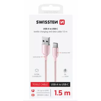 SWISSTEN DÁTOVÝ KÁBEL TEXTILE II USB / USB-C 1,5 M RUŽOVÝ
