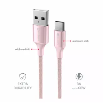 SWISSTEN DÁTOVÝ KÁBEL TEXTILE II USB / USB-C 1,5 M RUŽOVÝ