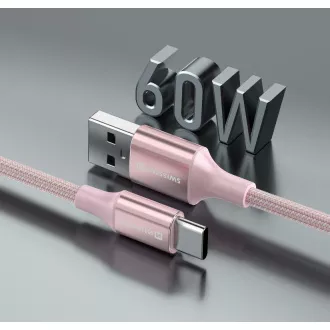 SWISSTEN DÁTOVÝ KÁBEL TEXTILE II USB / USB-C 1,5 M RUŽOVÝ