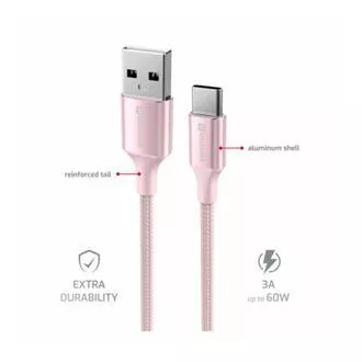 SWISSTEN DÁTOVÝ KÁBEL TEXTILE II USB / USB-C 1,5 M RUŽOVÝ