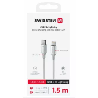 SWISSTEN DÁTOVÝ KÁBEL TEXTILE II USB-C / LIGHTNING 1,5 M BIELÝ