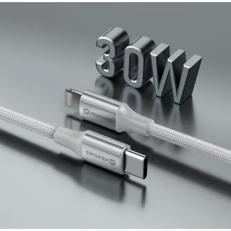 SWISSTEN DÁTOVÝ KÁBEL TEXTILE II USB-C / LIGHTNING 1,5 M BIELÝ