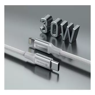 SWISSTEN DÁTOVÝ KÁBEL TEXTILE II USB-C / LIGHTNING 1,5 M BIELÝ