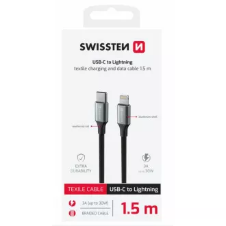 SWISSTEN DÁTOVÝ KÁBEL TEXTILE II USB-C / LIGHTNING 1,5 M ČIERNY SWISSTEN DÁTOVÝ KÁBEL TEXTILE II USB-C / LIGHTNING 1,5 M ČIERNY