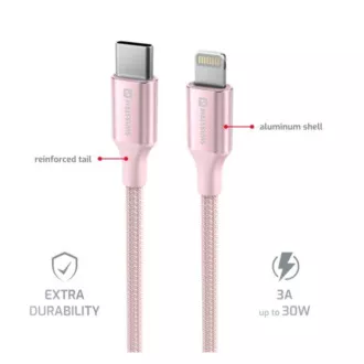 SWISSTEN DÁTOVÝ KÁBEL TEXTILE II USB-C / LIGHTNING 1,5 M RUŽOVÝ