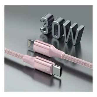 SWISSTEN DÁTOVÝ KÁBEL TEXTILE II USB-C / LIGHTNING 1,5 M RUŽOVÝ