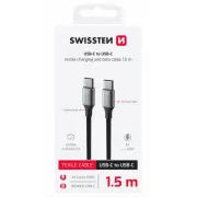 SWISSTEN DÁTOVÝ KÁBEL TEXTILE II USB-C / USB-C 1,5 M ČIERNY