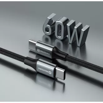 SWISSTEN DÁTOVÝ KÁBEL TEXTILE II USB-C / USB-C 1,5 M ČIERNY