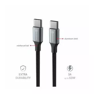 SWISSTEN DÁTOVÝ KÁBEL TEXTILE II USB-C / USB-C 1,5 M ČIERNY