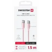 SWISSTEN DÁTOVÝ KÁBEL TEXTILE II USB-C / USB-C 1,5 M RUŽOVÝ