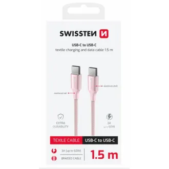SWISSTEN DÁTOVÝ KÁBEL TEXTILE II USB-C / USB-C 1,5 M RUŽOVÝ