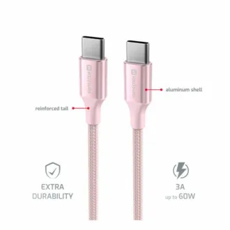 SWISSTEN DÁTOVÝ KÁBEL TEXTILE II USB-C / USB-C 1,5 M RUŽOVÝ