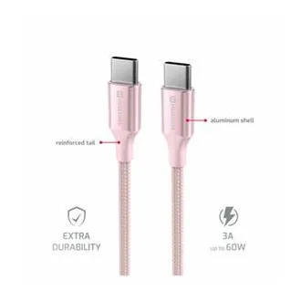 SWISSTEN DÁTOVÝ KÁBEL TEXTILE II USB-C / USB-C 1,5 M RUŽOVÝ