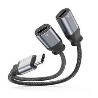 SWISSTEN NABÍJACÍ AUDIO ADAPTÉR TEXTILE USB-C (samec) / 2x USB-C (samica) 0,12 M ČIERNY SWISSTEN NABÍJACÍ AUDIO ADAPTÉR TEXTILE USB-C (samec) / 2x USB-C (samica) 0,12 M ČIERNY