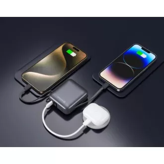 SWISSTEN POWER BANK 10000 mAh S INTEGROVANÝMI KÁBLAMI USB-C A LIGHTNING VESMÍRNE STRIEBORNÁ