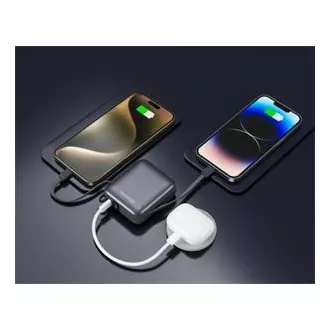SWISSTEN POWER BANK 10000 mAh S INTEGROVANÝMI KÁBLAMI USB-C A LIGHTNING VESMÍRNE STRIEBORNÁ