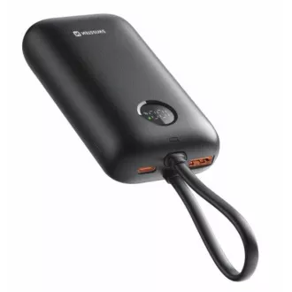 SWISSTEN POWER BANK VOLTBOX 35W 10000 mAh S INTEGROVANÝMI KÁBLAMI USB-C A LIGHTNING ČIERNA