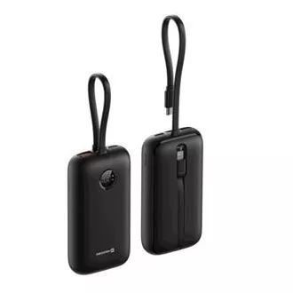 SWISSTEN POWER BANK VOLTBOX 35W 10000 mAh S INTEGROVANÝMI KÁBLAMI USB-C A LIGHTNING ČIERNA