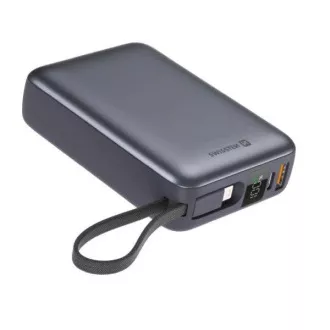 SWISSTEN POWER BANK 20000 mAh S INTEGROVANÝMI KÁBLAMI USB-C A LIGHTNING VESMÍRNE STRIEBORNÁ