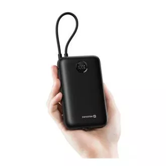 SWISSTEN POWER BANK VOLTBOX 35W 20000 mAh S INTEGROVANÝMI KÁBLAMI USB-C A LIGHTNING ČIERNA