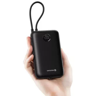SWISSTEN POWER BANK VOLTBOX 35W 30000 mAh S INTEGROVANÝMI KÁBLAMI USB-C A LIGHTNING ČIERNA