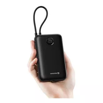 SWISSTEN POWER BANK VOLTBOX 35W 30000 mAh S INTEGROVANÝMI KÁBLAMI USB-C A LIGHTNING ČIERNA