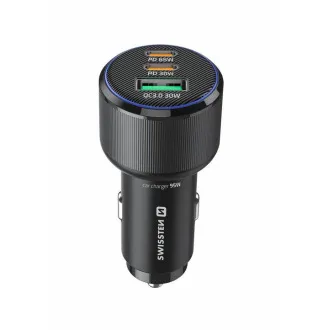 SWISSTEN CL ADAPTÉR 2x USB-C PD + USB-A, 95W ČIERNY + KÁBEL USB-C / USB-C, 1 M
