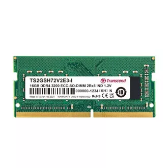Transcend pamäť 16GB Industrial ECC SODIMM DDR4 3200 1Rx8 (2Gx8)x9 CL22 1.2V Transcend pamäť 16GB Industrial ECC SODIMM DDR4 3200 1Rx8 (2Gx8)x9 CL22 1.2V