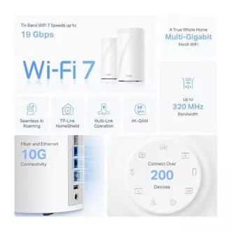 TP-Link Deco BE85(1-pack) BE19000 Trojpásmový systém Mesh WiFi 7, 1x 10GLAN, 2x 2.5GLAN, 1x 10GLAN/SFP+, USB, 2,4/5/6GHz, HomeShiel