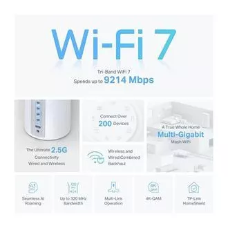 TP-Link Deco BE65(1-pack) BE9300 Trojpásmový systém Mesh WiFi 7 pre celú domácnosť, 4x 2.5GLAN, USB, 2,4/5/6GHz, HomeShi