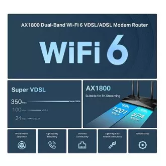 TP-Link Archer VX1800 - AX1800 Wi-Fi 6 VDSL/ADSL Modem a Router, USB 2.0 pre 3G/4G a Media, RJ-11 pre VoIP Telefón, Eas TP-Link Archer VX1800 - AX1800 Wi-Fi 6 VDSL/ADSL Modem a Router, USB 2.0 pre 3G/4G a Media, RJ-11 pre VoIP Telefón, Eas