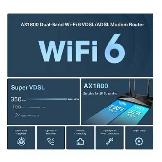 TP-Link Archer VX1800 - AX1800 Wi-Fi 6 VDSL/ADSL Modem a Router, USB 2.0 pre 3G/4G a Media, RJ-11 pre VoIP Telefón, Eas - Použité TP-Link Archer VX1800 - AX1800 Wi-Fi 6 VDSL/ADSL Modem a Router, USB 2.0 pre 3G/4G a Media, RJ-11 pre VoIP Telefón, Eas - Použité