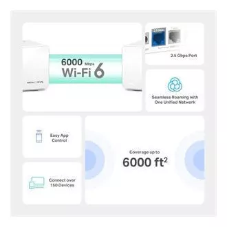 TP-Link WiFi router Mercusys Halo H90X(2-pack) WiFi 6, AX6000, 1x 2,5 GLAN, 2x GLAN