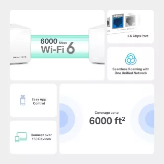 TP-Link WiFi router Mercusys Halo H90X(2-pack) WiFi 6, AX6000, 1x 2,5 GLAN, 2x GLAN