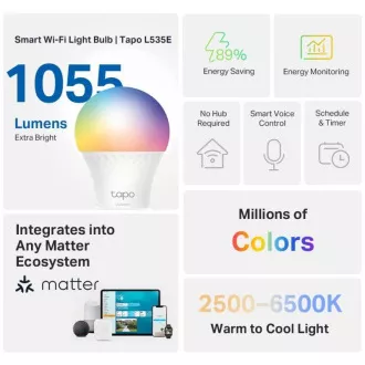 TP-Link Tapo L535E, Chytrá Wi-Fi LED žiarovka farebná, 2500-6500K, E27