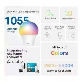 TP-Link Tapo L535E, Chytrá Wi-Fi LED žiarovka farebná, 2500-6500K, E27