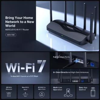 MERCUSYS MR47BE - BE9300 Tri-Band Wi-Fi 7 Router, 2.5 G WAN, 3x 2.5 G LAN, EasyMesh